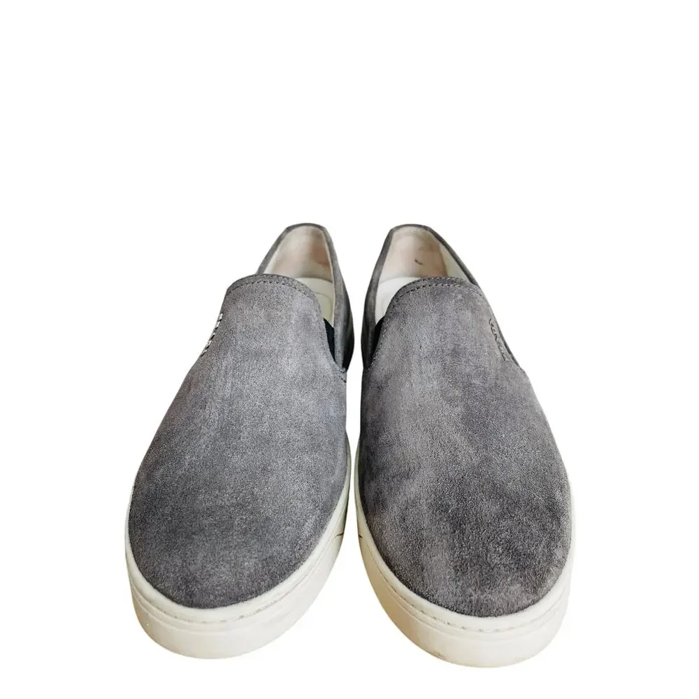 Prada Gray Suede Slip On Sneakers Womens 7 Leather Lined